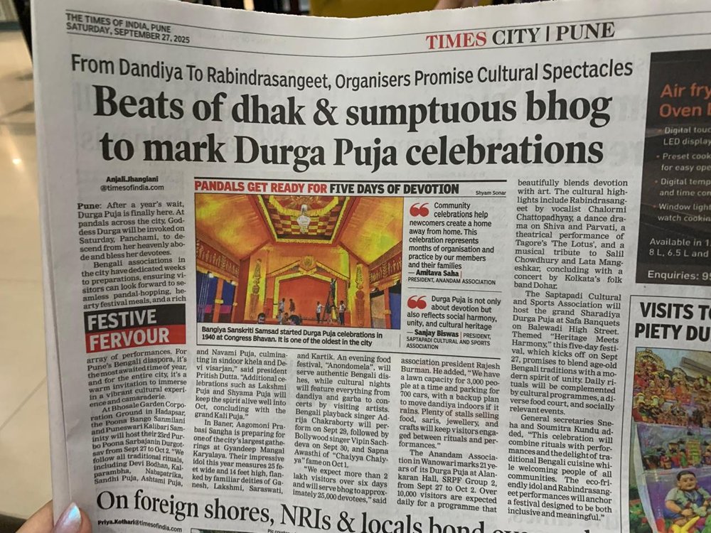 Times of India: Beats of dhak & sumptuous bhog to mark Durga Puja celebrations